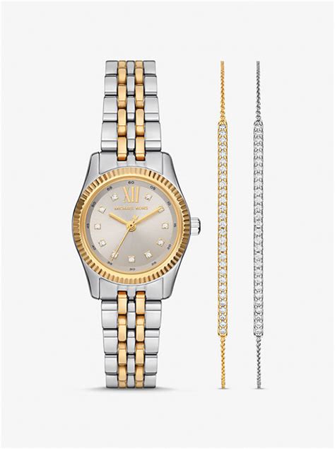 mini lexington michael kors watch set|oversized lexington two tone watch.